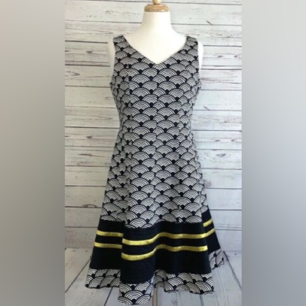 Nine West Black Art Deco Cocktail Dress - Size 12